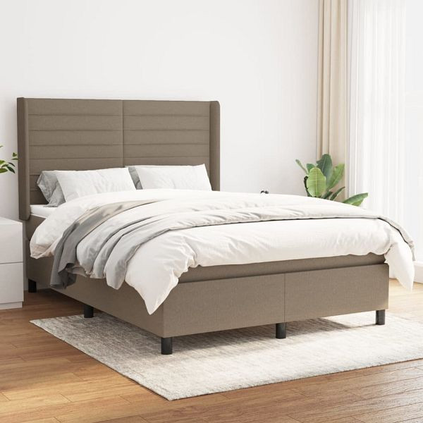 vidaXL Boxspringbett mit Matratze Taupe 140x200 cm Stoff, 3131517