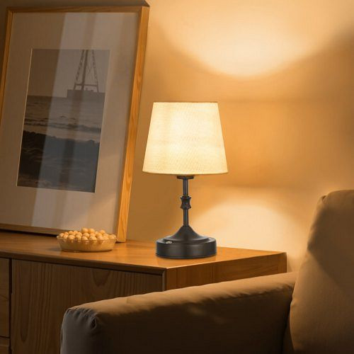 VEVOR kabellose Tischlampe mit Stoffschirm, 5200 mAh Akku, dimmbar (3-stufig), für Schlafzimmer Nachttisch, Schwarz, BYDZTD595910CXIOT001V9
