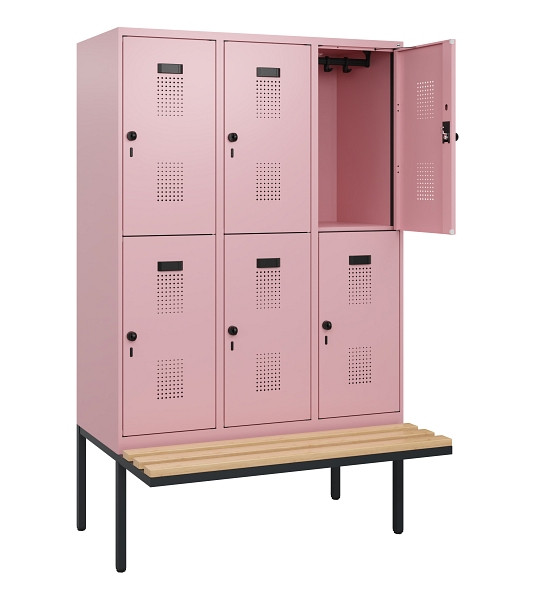 C+P Doppelstock-Spind Evolo PLUS, Bank, 6 Fächer, 1950x1200x815mm, 3015/3015, Drehriegel, Sitzfläche Buche-Hartholz, 0493405-32 S10032