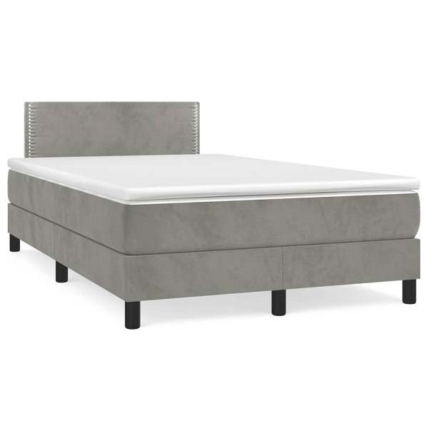 vidaXL Boxspringbett mit Matratze Hellgrau 120x190 cm Samt, 3269831