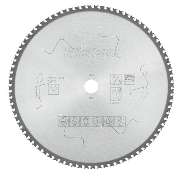 HiKOKI TCT Kreissägeblatt INOX 305x25.4 Z80 Flach- / Flachzahn angefast, 4100006