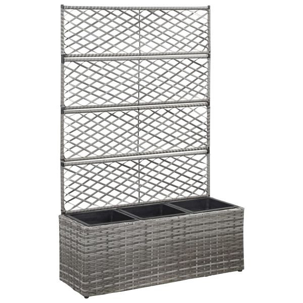 vidaXL Hochbeet mit Rankgitter 3 Töpfe 83×30×130cm Poly Rattan Grau, 46935