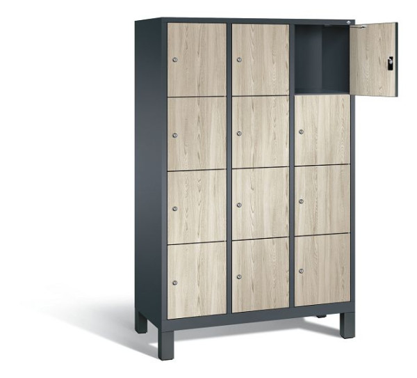 C+P Schließfachschrank Evolo, H1850xB1200xT500mm, Farbe: Anthrazitgrau / Dekor Sen-Esche, 48010-324 S10225