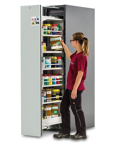 asecos Slim-Scoper, Feuerbeständiger Gefahrstoffschrank 45-4, 1 Vertikalauszug, Tür grau, 245543