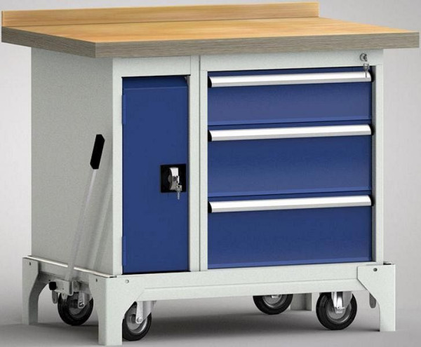 KLW Fahrbare Profi-Werkbank - 1000 x 700 x 871 mm L x B x H, links 550 mm, rechts 150EA/200EA, WPB95N-1000M45-E7046