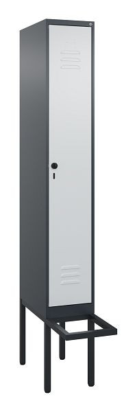 C+P Umkleidespind Classic PLUS, 2120x300x815mm, 7016/7035, Drehriegel, Buche-Sitzleisten, je 2 Doppel-Haken, 0800407-10F S10013