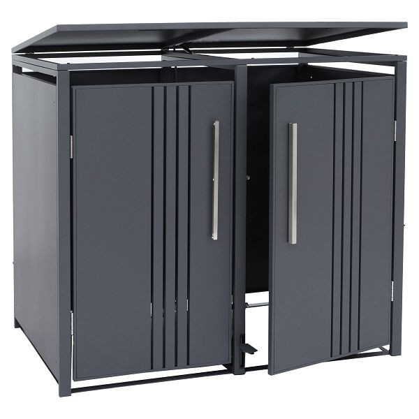 Mendler 2er-Mülltonnenverkleidung HWC-Q76, Mülltonnenbox Mülltonnenhaus, Deckel Fußpedal Metall 116x132x89cm 53kg, anthrazit, 166582+166583