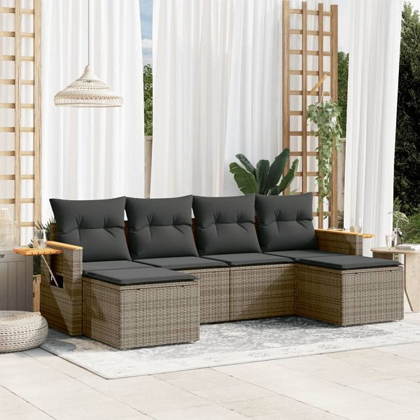 vidaXL 6-teilig Garten-Sofagarnitur mit Kissen Grau Poly Rattan, 3227061