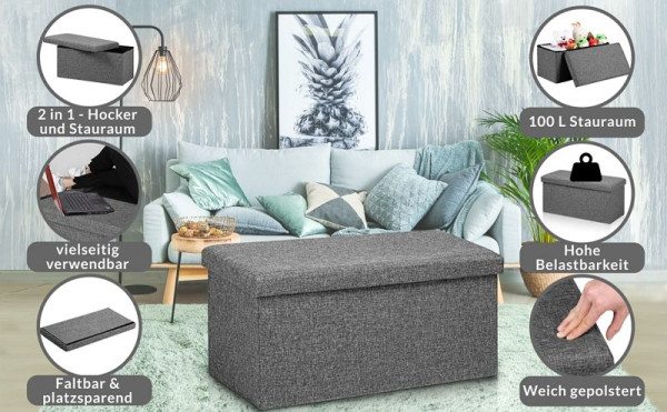 casaria Sitzbank Dunkelgrau 80x40x40cm MDF faltbar, 109103