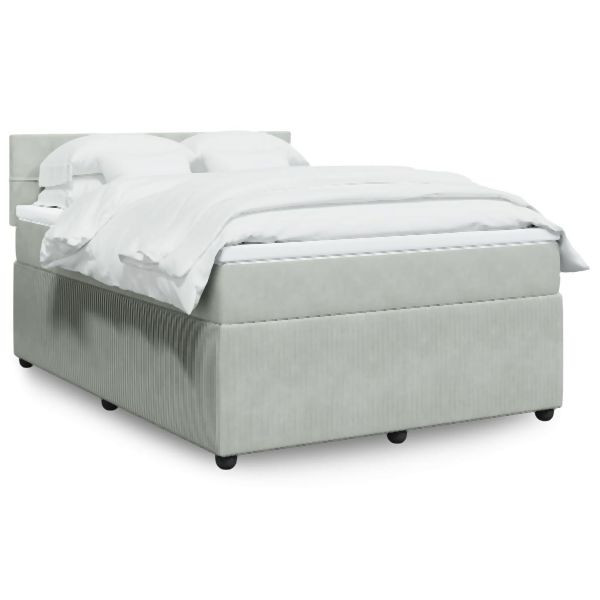 vidaXL Boxspringbett mit Matratze Hellgrau 140x190 cm Samt, 3287734