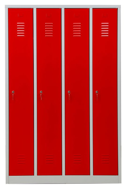 Gürkan Garderobenschrank, 50 x 117 x 180 cm, Lichtgrau, Feuerrot, EU Zylinderschloss, Hutboden & Kleiderhaken, WRC/4.18117, 105034