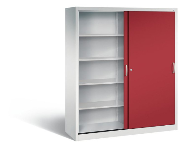 C+P Schiebetürenschrank Acurado, H1950xB1600xT500mm, Farbe: Lichtgrau / Rubinrot, Bügelgriff, 5 OH, 2150-00 S10101