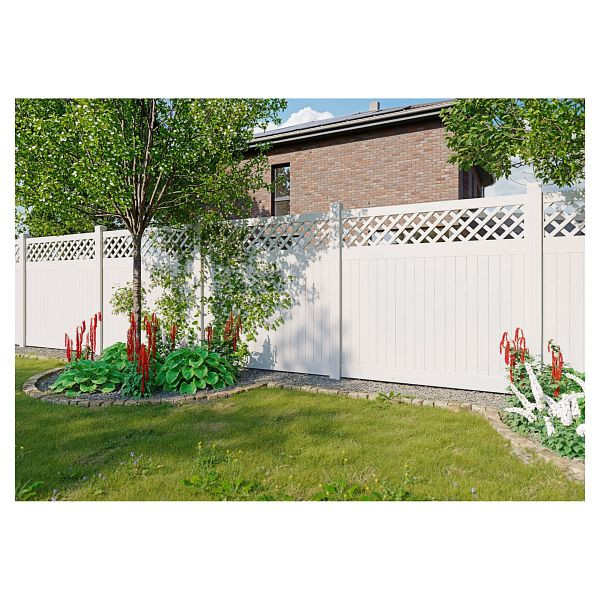 T&J ALASKA-Serie Dichtzaun, Grundelement mit Rankgitter 177 x 178 cm, ohne Pfosten, PVC weiß, kartonverpackt, 45221