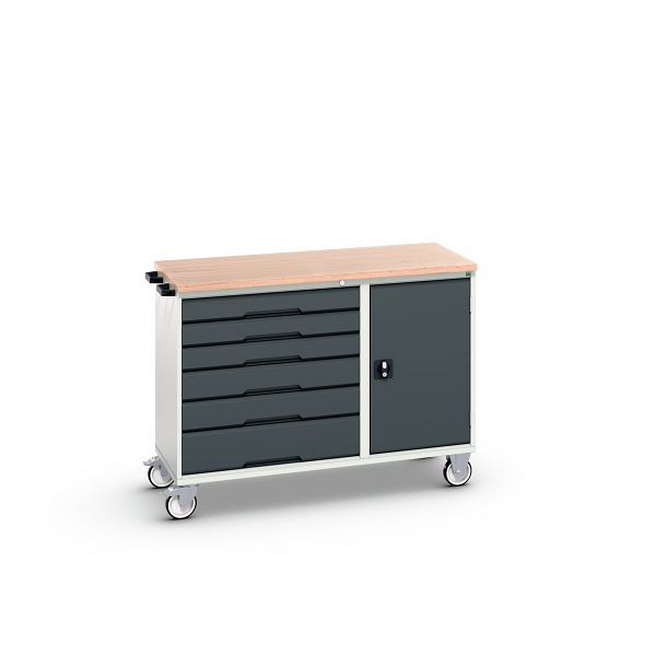 bott verso Montagewagen, mit 6 Schubladen, Tür und Multiplex-Top, BxTxH: 1300 x 600 x 980 mm, Lichtgrau / Anthrazitgrau, 16927154.19