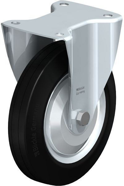Blickle B-V 202R-FA Stahlblech-Bockrolle, mittelschwere Ausführung, mit Anschraubplatte, Vollgummi, Schwarz, 53405