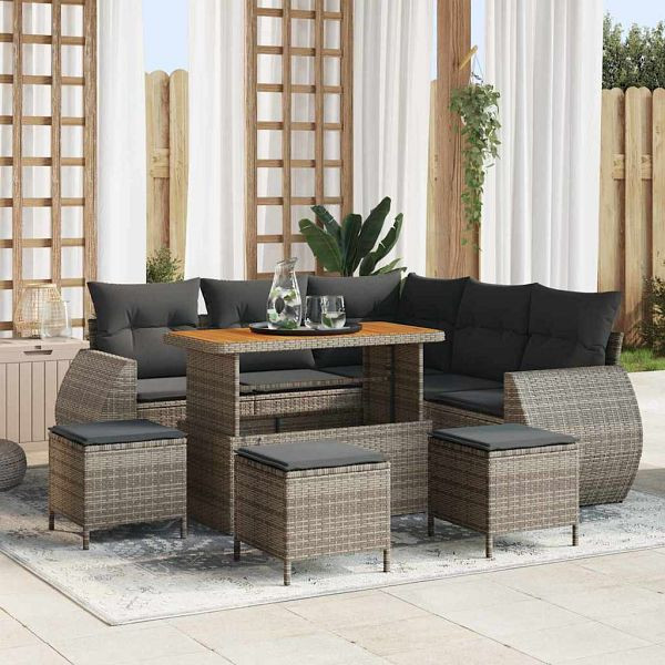vidaXL Garten-Sofa-Set 9-teilig Grau Poly-Rattan, 3361883