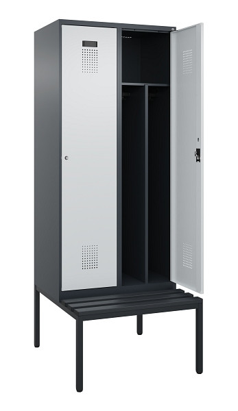 C+P Spind Evolo PLUS, 2 Abteile, 2120x800x815mm, 7016/7035, Haken 4, Zylinderschloss, Sitzfläche Kunststoff, Sitzbank, Trennwand, 0490507-22F S10098