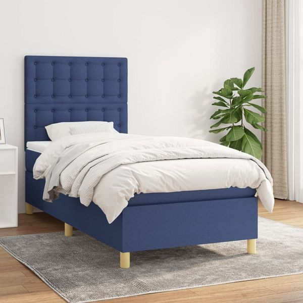 vidaXL Boxspringbett mit Matratze Blau 90x200 cm Stoff, 3142631