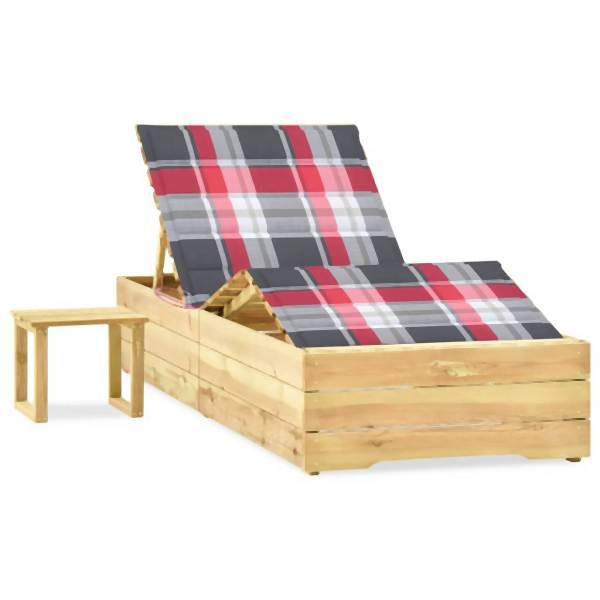 vidaXL Garten-Sonnenliege mit Tisch und Auflage Kiefer Imprägniert, 3065967