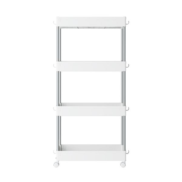 SONGMICS Lagerwagen, Weiß, 42x23,6x86 cm, Kunststoff, Edelstahlrohre, KSC10WT