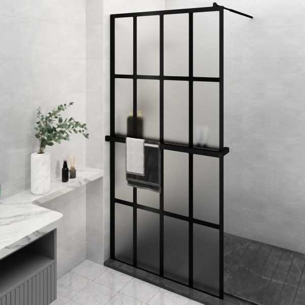 vidaXL Duschwand mit Ablage für Walk-In-Dusche Schwarz 118x190 cm ESG, 3185488