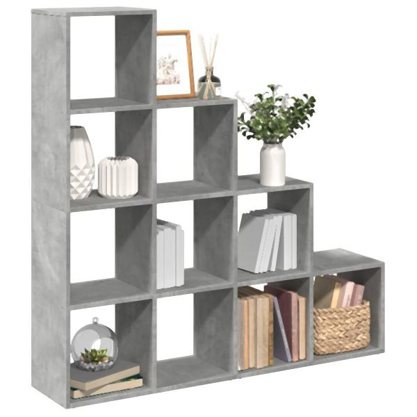 vidaXL Raumteiler-Bücherregal 4 Stufen Betongrau 131,5x29x131,5 cm, 857970