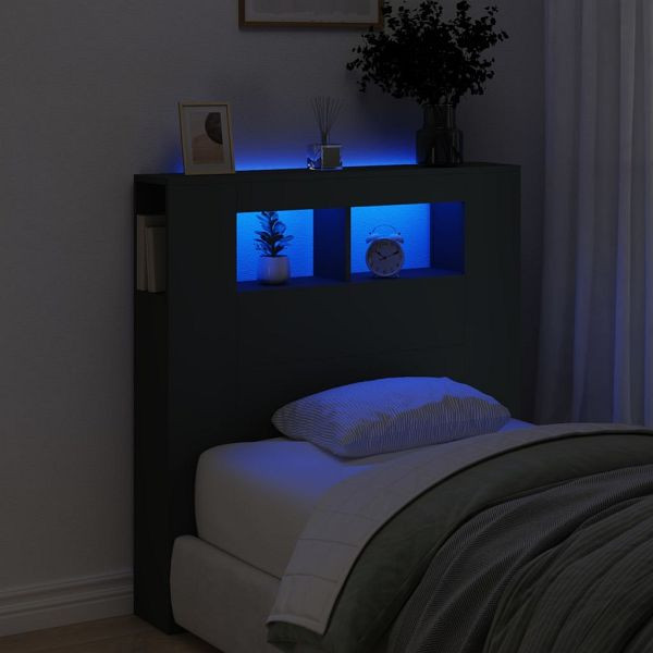 vidaXL LED-Kopfteil Schwarz 100x18,5x103,5 cm Holzwerkstoff, 837331