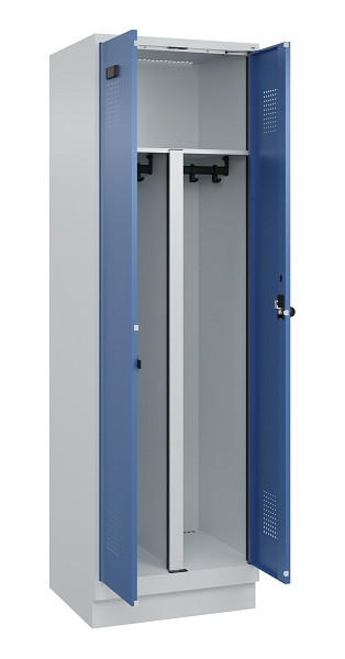 C+P PSA Schwarz-Weiß-Spind Evolo PLUS, mit Sockel, 2 Abteile, 1950x600x500mm, 70, Frontfarbe RAL 5023 Fernblau, Drehriegel, 049022-20P S10008