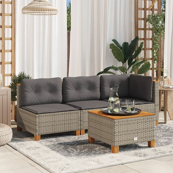 vidaXL Garten-Ecksofa mit Kissen Grau Poly Rattan, 365903