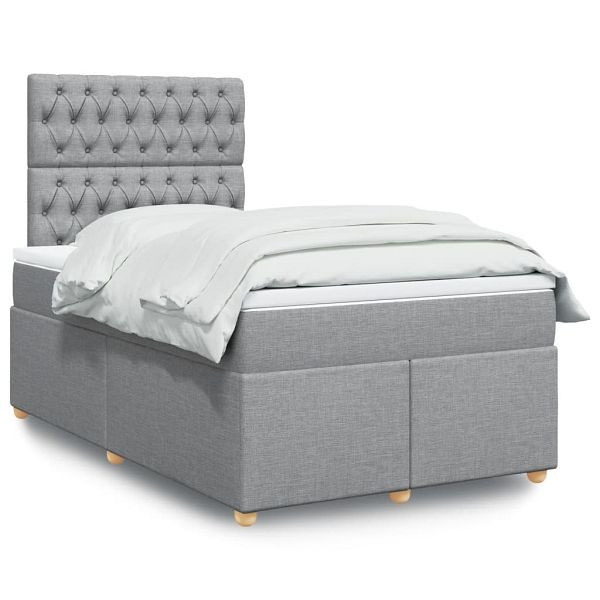 vidaXL Boxspringbett mit Matratze Hellgrau 120x200 cm Stoff, 3291254