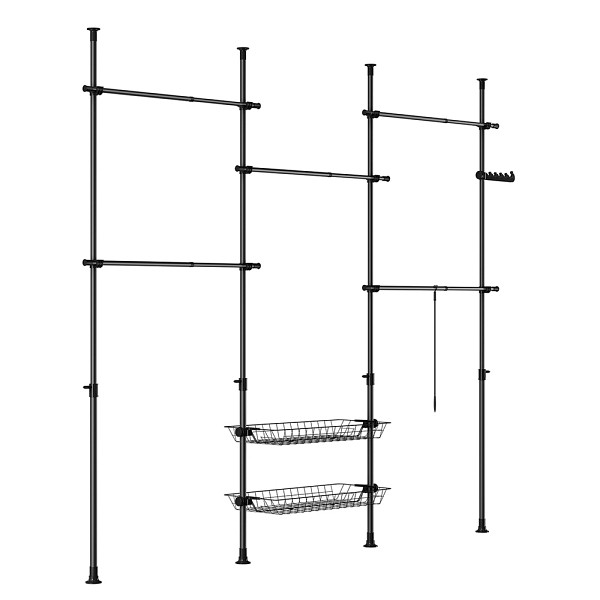 SoBuy Garderobenständer mit 2 Ablagen Schwarz 62x75x200 cm, Funktional, KLS04-II-SCH