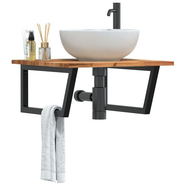 vidaXL Waschbeckenregal Wandmontage Stahl und Akazienholz, 3302883