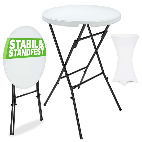 casaria Stehtisch Weiß mit Husse Weiß Ø72cm klappbar 110cm Höhe, 997611