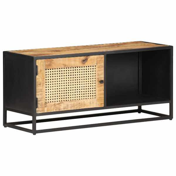vidaXL TV-Schrank 90x30x40 cm Raues Mangoholz und Wiener Geflecht, 323144