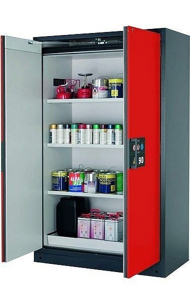 asecos Sicherheitsschrank Q-PEGASUS-90, Q90.195.120.WDAC in verkehrsrot RAL 3020 mit 3x Fachboden (Stahlblech), 30002-046-30003