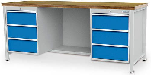 Bedrunka+Hirth Kastenwerkbank Serie 2000 R18-24, Schubladen-Vollauszug 100 %, 100 kg, rechts 3 Schubladen à 200 mm, 2000 x 750 x 959 mm, 03.19.25V9