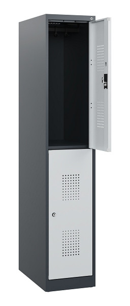 C+P Doppelstöckiger Spind Evolo PLUS, 2 Fächer, 1530x300x500mm, 7016/7035, Zylinderschloss, 0493005-10 S10044