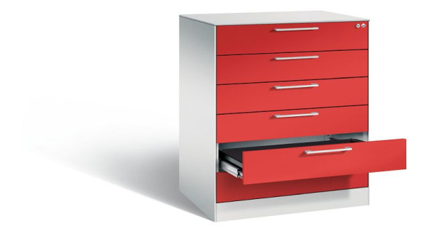 C+P Karteischrank Asisto, H1010xB800xT600mm, Farbe: Lichtgrau / feuerrot, Bügelgriff, 146243-600 S10023
