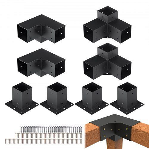 VEVOR 101,6 x 101,6 mm Pergola-Halterungs-Set, 3-Wege-Holzarbeiten, DIY-Pfosten, 8-tlg, LPJJTZST8PCSB815IV0