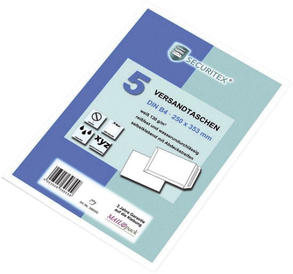 SECURITEX Versandtasche B4 - ohne Fenster, 130 g/qm, haftklebend, VE: 5 Stück, 30002549