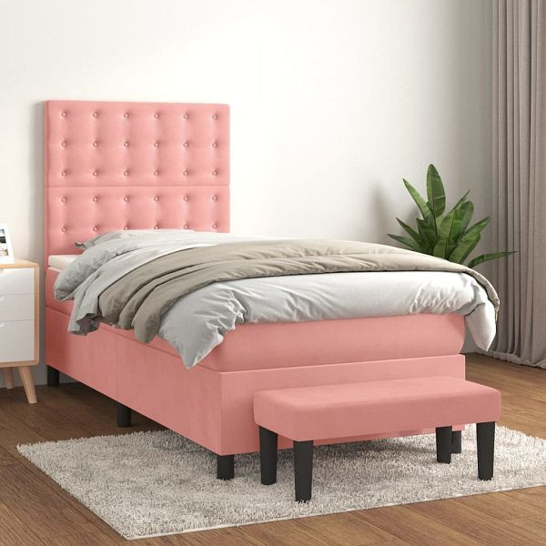 vidaXL Boxspringbett mit Matratze Rosa 90x200 cm Samt, 3138066