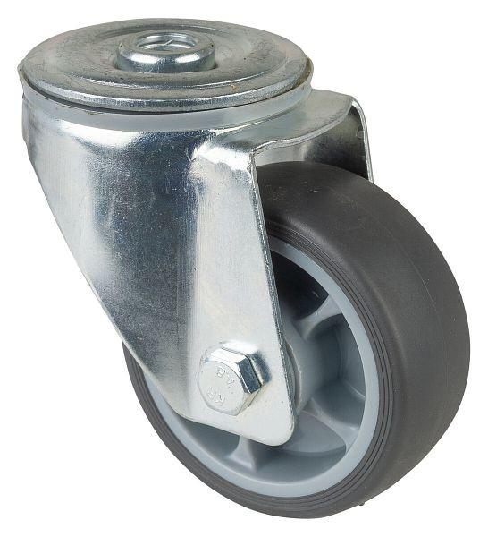BS Rollen Transportrolle Lenkrolle, thermoplastisches Gummirad grau, Rollenlager, Rückenloch, Durchmesser: 80 mm, VE: 4 Stück, L101.B44.081