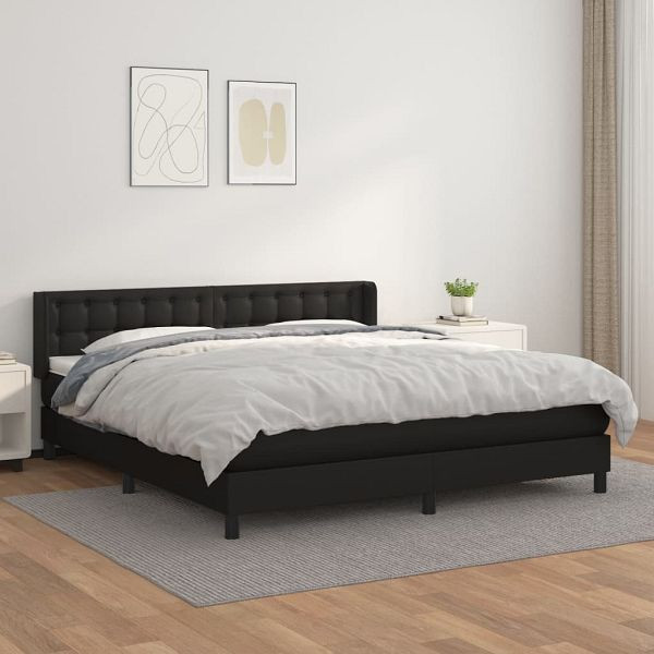 vidaXL Boxspringbett mit Matratze Schwarz 180x200 cm Kunstleder, 3130793