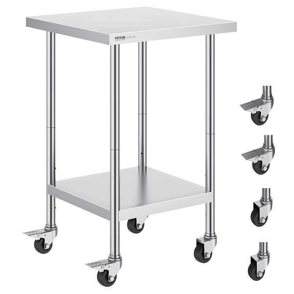VEVOR Arbeitstisch Küchentisch Zubereitungstisch Rollbar Kommerziell 610x610mm, CFBXGGZTLCDJLTPN7V0