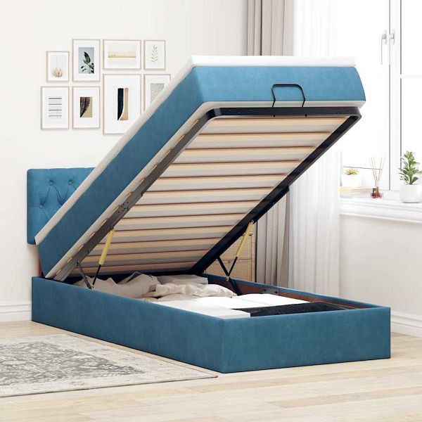 vidaXL Ottoman-Bett mit Matratze & LEDs Dunkelblau 90x200 cm Samt, 3312672