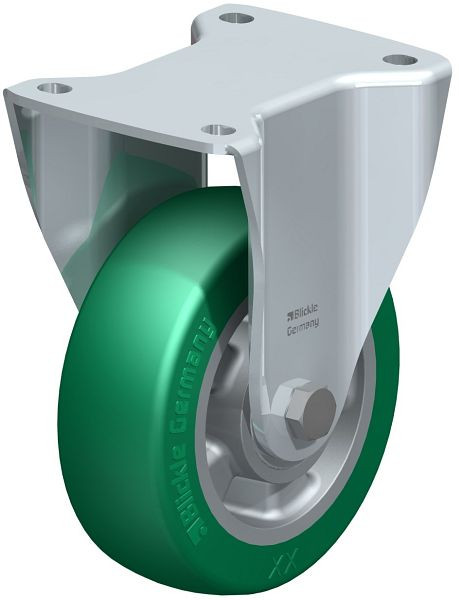 Blickle BH-ALST 150K Stahlblech-Bockrolle, Schwerlast-Ausführung, mit Anschraubplatte, Blickle Softhane®, Grün, 723205