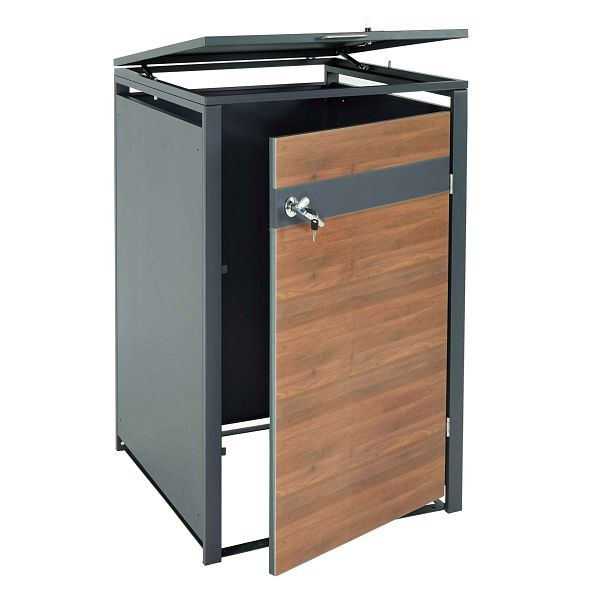 Mendler 1er Mülltonnenverkleidung HWC-J82, Mülltonnenbox, erweiterbar, Metall 32kg, anthrazit, Kirsche-Holzoptik dunkelbraun, 83368