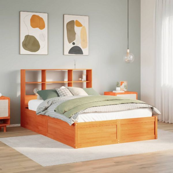 vidaXL Massivholzbett ohne Matratze Wachsbraun 120x190 cm Kiefernholz, 3323475