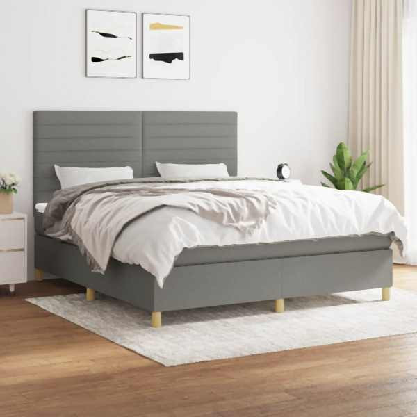 vidaXL Boxspringbett mit Matratze Dunkelgrau 180x200 cm Stoff, 3142434