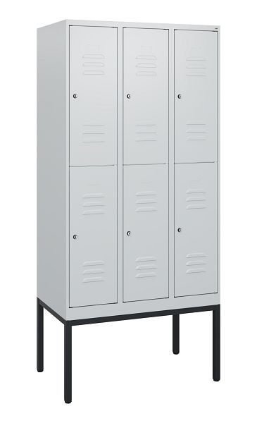 C+P Doppelstöckiger Spind Classic PLUS, Gestell, 3 Abteile, 1950x900x500mm, 7035/7035, Zylinderschlösser, 0803305-30 S10039